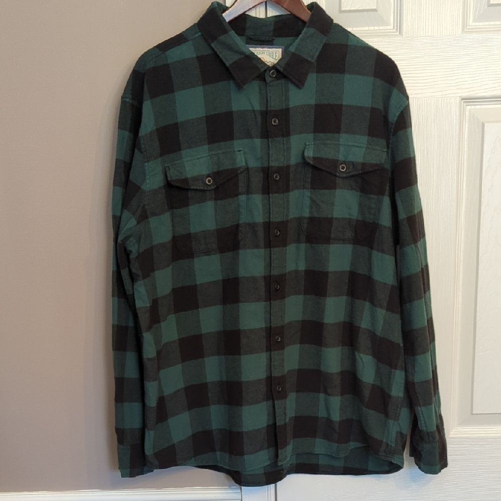 American Eagle Green & Black Plaid Button-Down Shirt XXL Buffalo Check